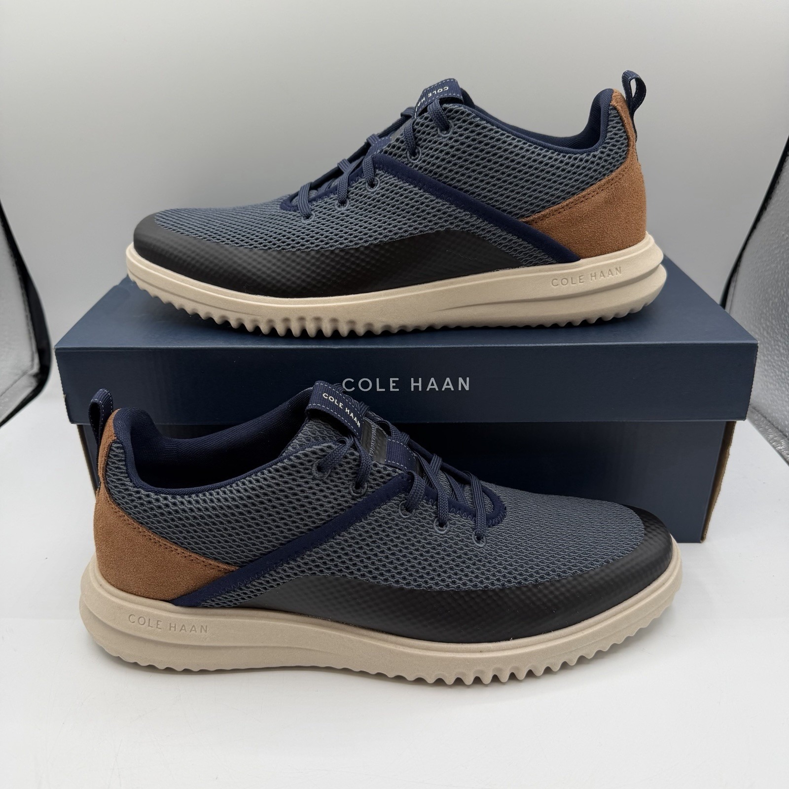 Cole Haan Grand+ Hybrid Sneakers Men 9.5 M Navy Blue Woven Leather Comfort Shoes